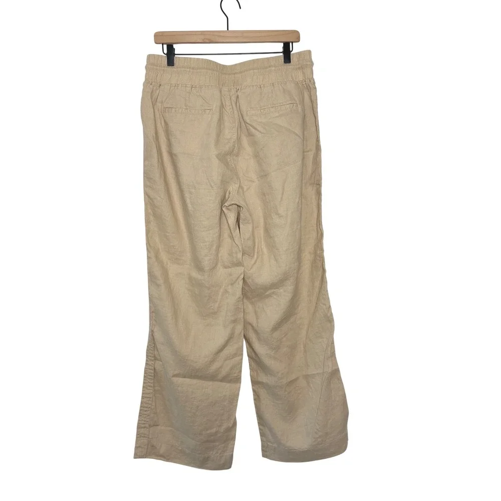 Quince Wide Leg Linen Pants Drawstring Waist Tan Large